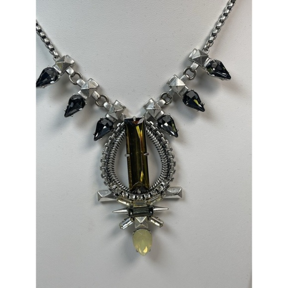 Stella & Dot "Eclipse" Necklace Smoky Crystal Silver‎ Tone Statement Pendant 26"